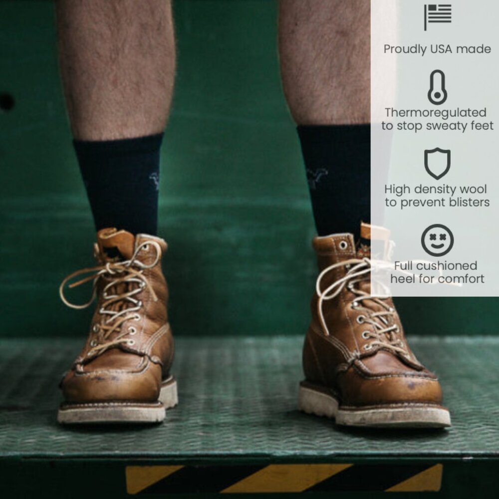 5 x Camel City Mills Made in USA Merino Wool Men's Crew Work Socks / Large, L